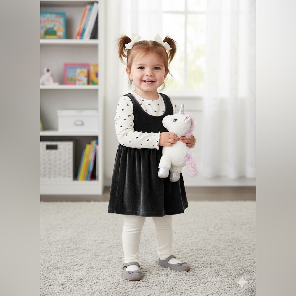 Carter’s Adorable Black Dress With White Long Sleeve Toddler Girl Set 3 Pieces